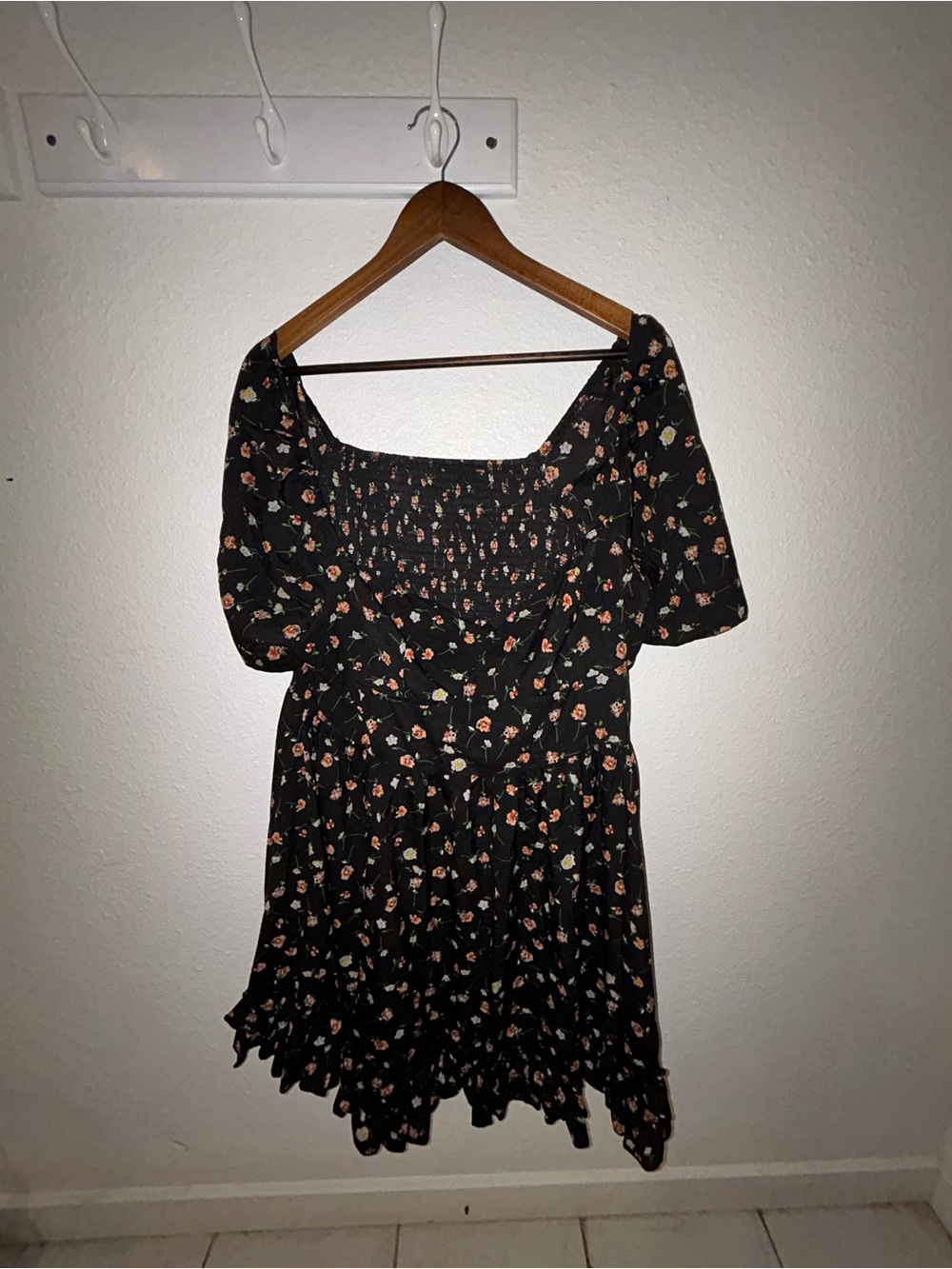 SHEIN Black Floral Square-Neck Mini Dress with Peach and Cream Flowers